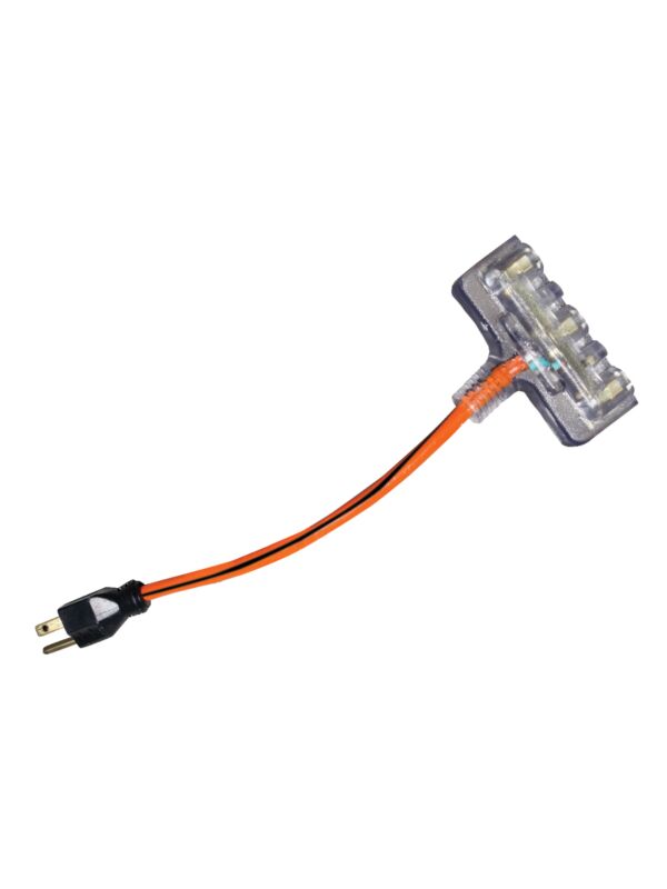 2ft x 12/3 Yellow 3-Outlet Adapter with Lighted Power Block (04-00090) 6/Box