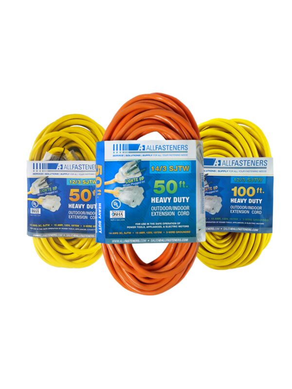 50ft x 12/3 Yellow Extension Cord All Weather with Lighted Ends 5/Box
