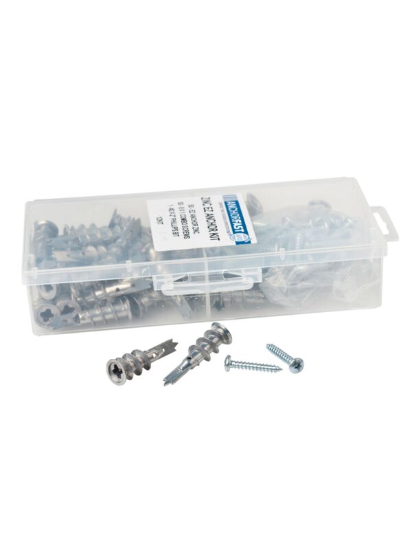 #8 Zip-Mate EZ Anchor Zinc Kit - 25/Case - Kit includes (50) anchors, (50) 8 x 1 Pan combo sheet metal screws and (1) #2 x 2