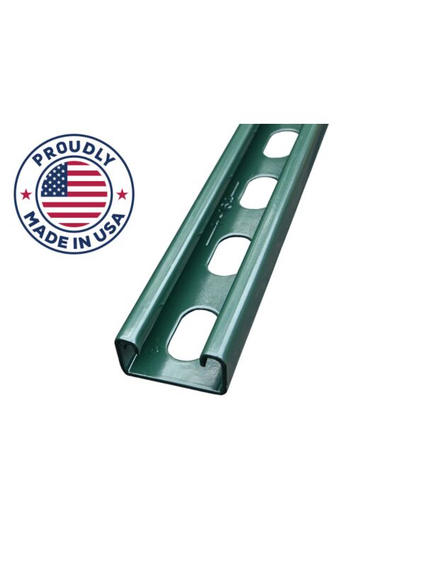 1-5/8 x 10ft Strut Channel Green 12ga Short Slot, Domestic - 50/Bundle